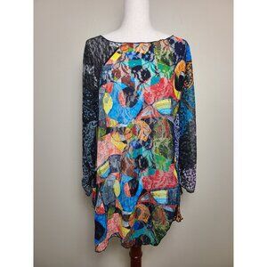 Womens 3/4 Sleeves Top Blouse Shirt Black Multicolor Size 2X 3X A301